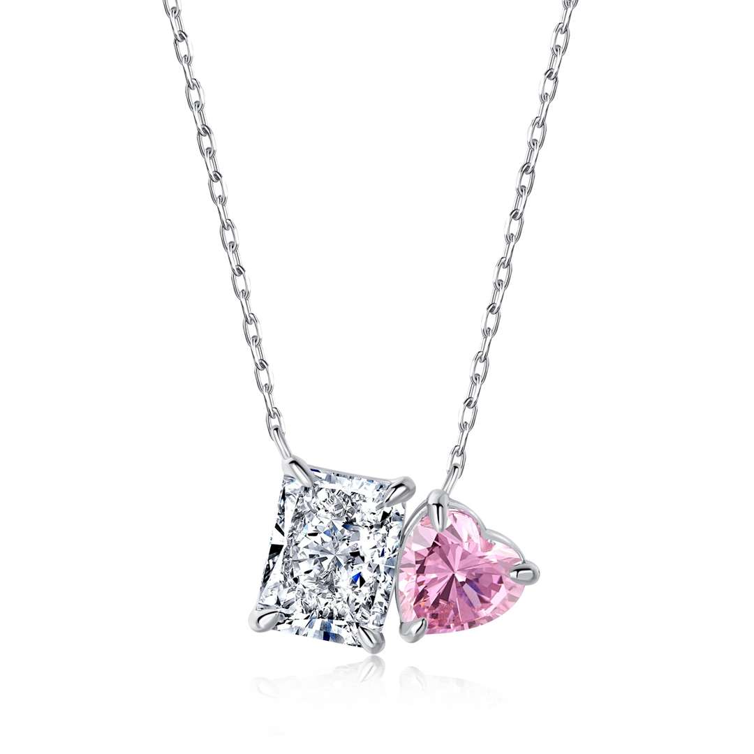 [Clover Jewelrys]Dazzling Square & Heart Shape Necklace