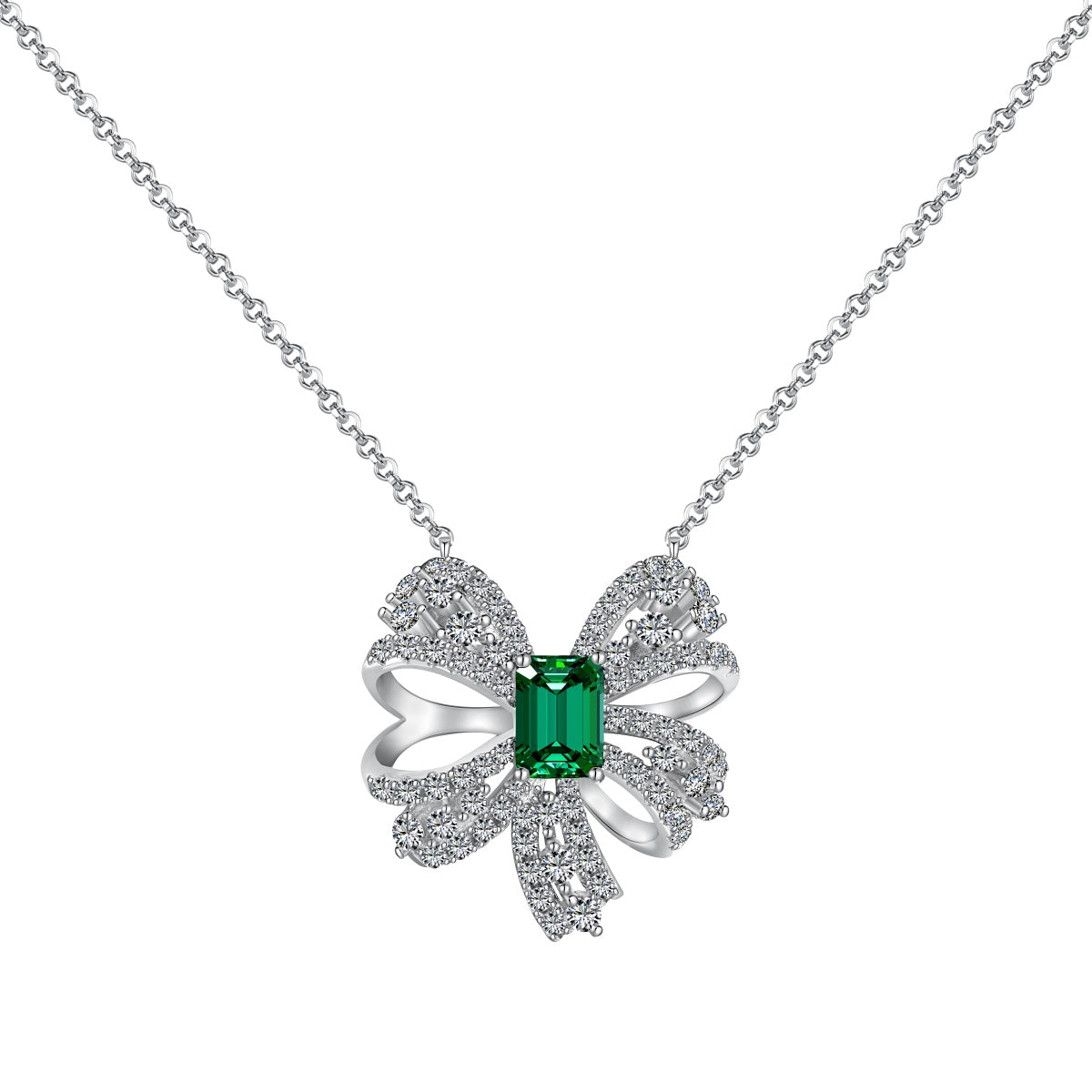 [Clover Jewelrys]Luxurious Flower Shape Emerald Cut Necklace