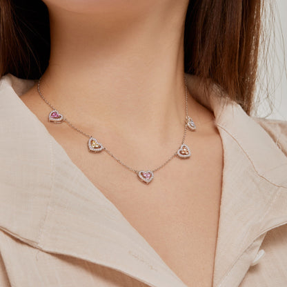 [Clover Jewelrys]Sparkling Five Heart Necklace