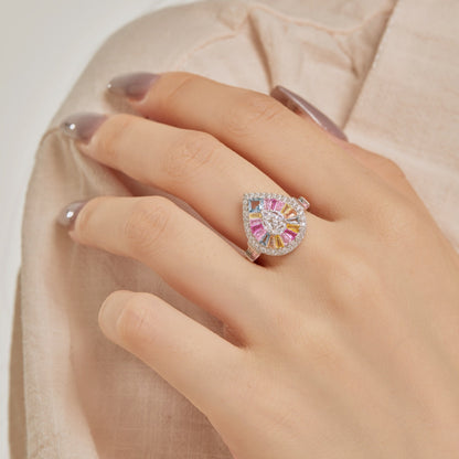 [Clover Jewelrys]Elegant Colorful Water Drop Shape Banquet Ring