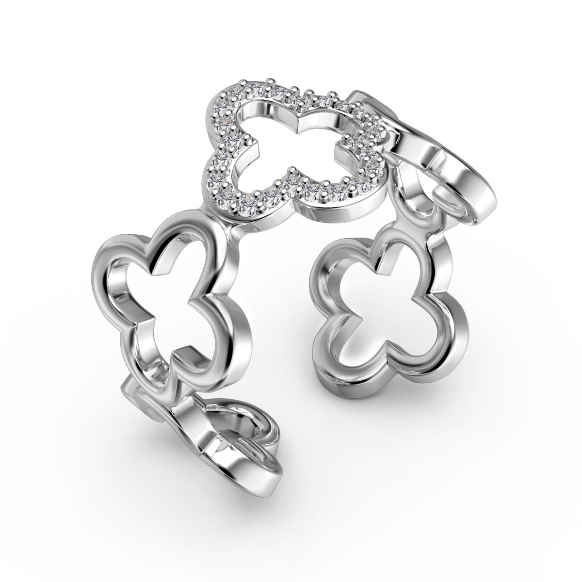 [Clover Jewelrys]Hollow Design Four-Leaf Clover Flower Shape Ring