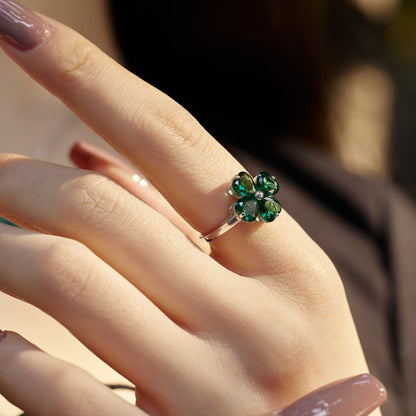 [Clover Jewelrys]Heart-shaped Four-Leaf Clover Ball Ring