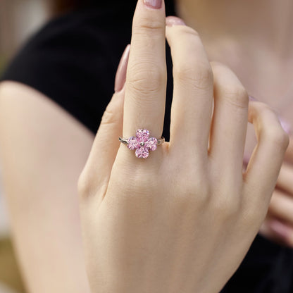 [Clover Jewelrys]Heart-shaped Four-Leaf Clover Ball Ring