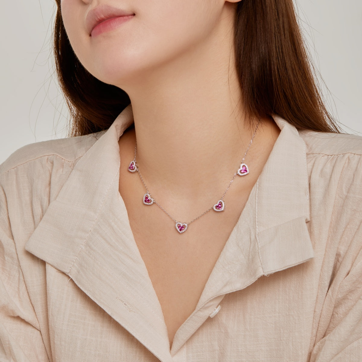 [Clover Jewelrys]Sparkling Five Heart Necklace