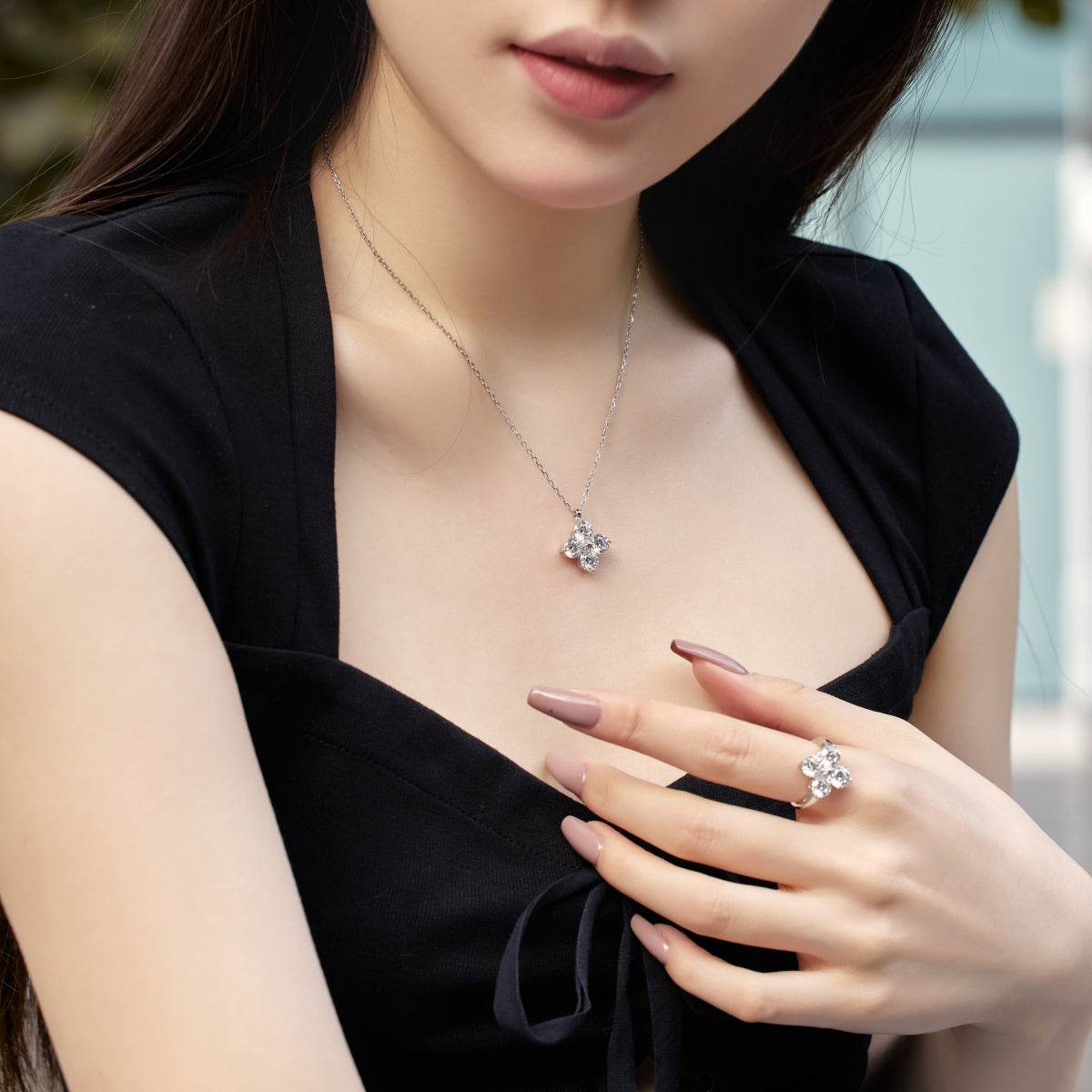 [Clover Jewelrys]Four-Leaf Clover And Eight-Pointed Star Necklace