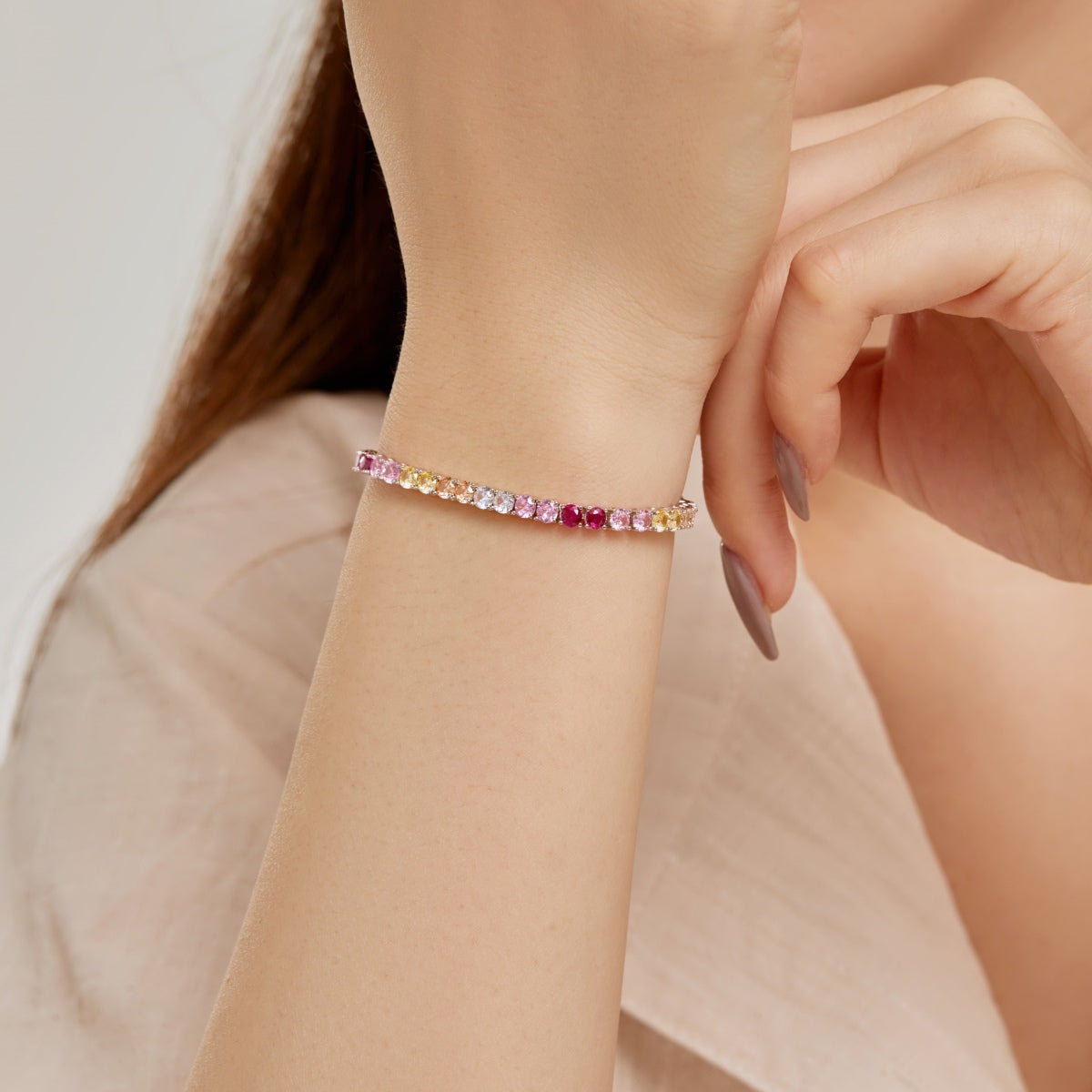 [Clover Jewelrys]Radiant Colorful Round Cut Tennis Bracelet