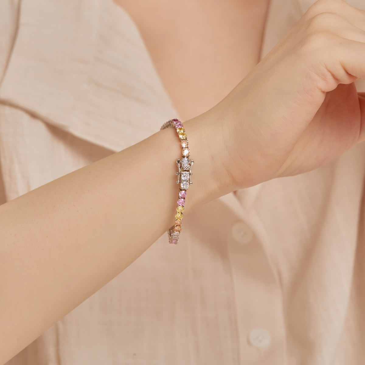 [Clover Jewelrys]Radiant Colorful Round Cut Tennis Bracelet