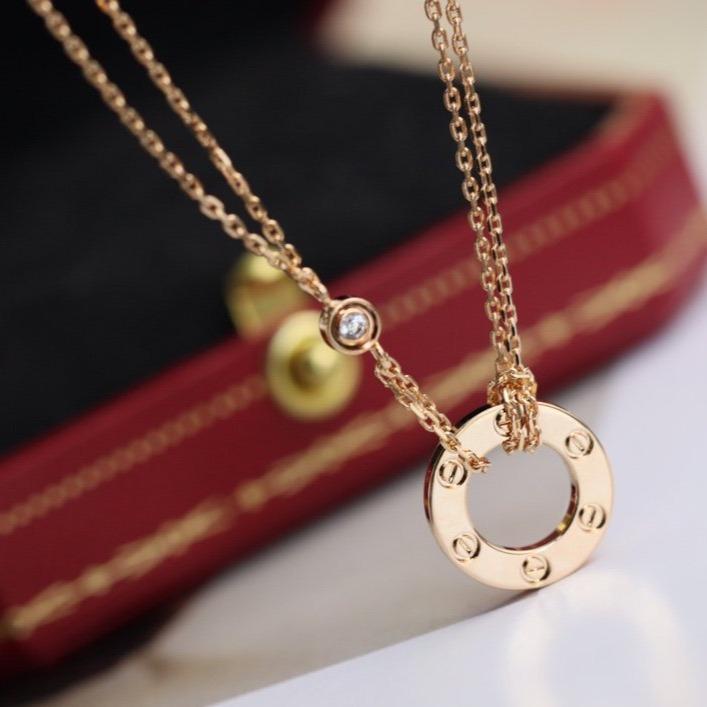 [Clover Jewelrys]LOVE NECKLACE ADJUSTABLE ROSE GOLD 2 DIAMOND