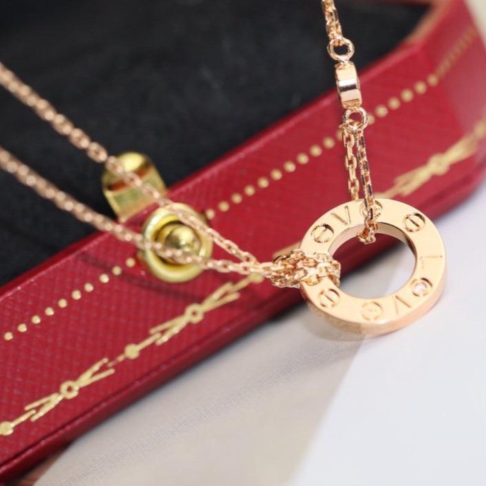 [Clover Jewelrys]LOVE NECKLACE ADJUSTABLE ROSE GOLD 2 DIAMOND