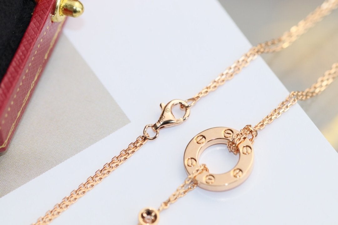 [Clover Jewelrys]LOVE NECKLACE ADJUSTABLE ROSE GOLD 2 DIAMOND