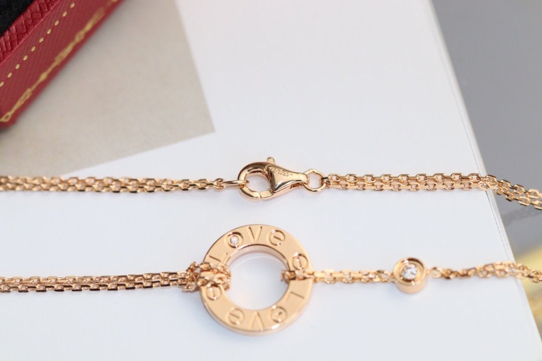 [Clover Jewelrys]LOVE NECKLACE ADJUSTABLE ROSE GOLD 2 DIAMOND