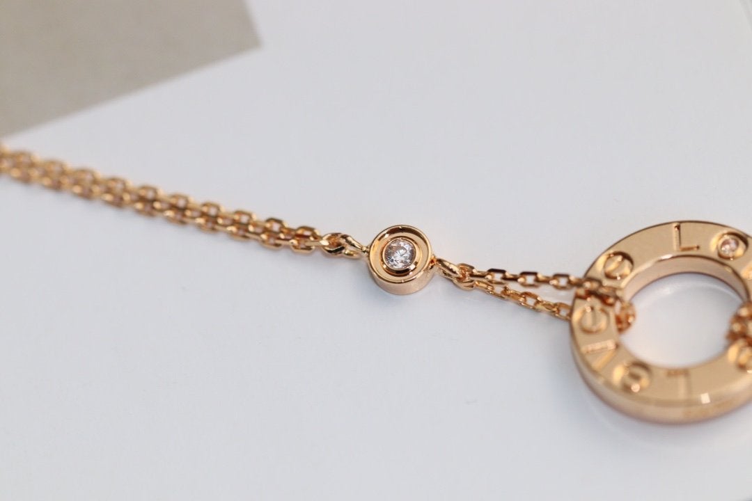 [Clover Jewelrys]LOVE NECKLACE ADJUSTABLE ROSE GOLD 2 DIAMOND