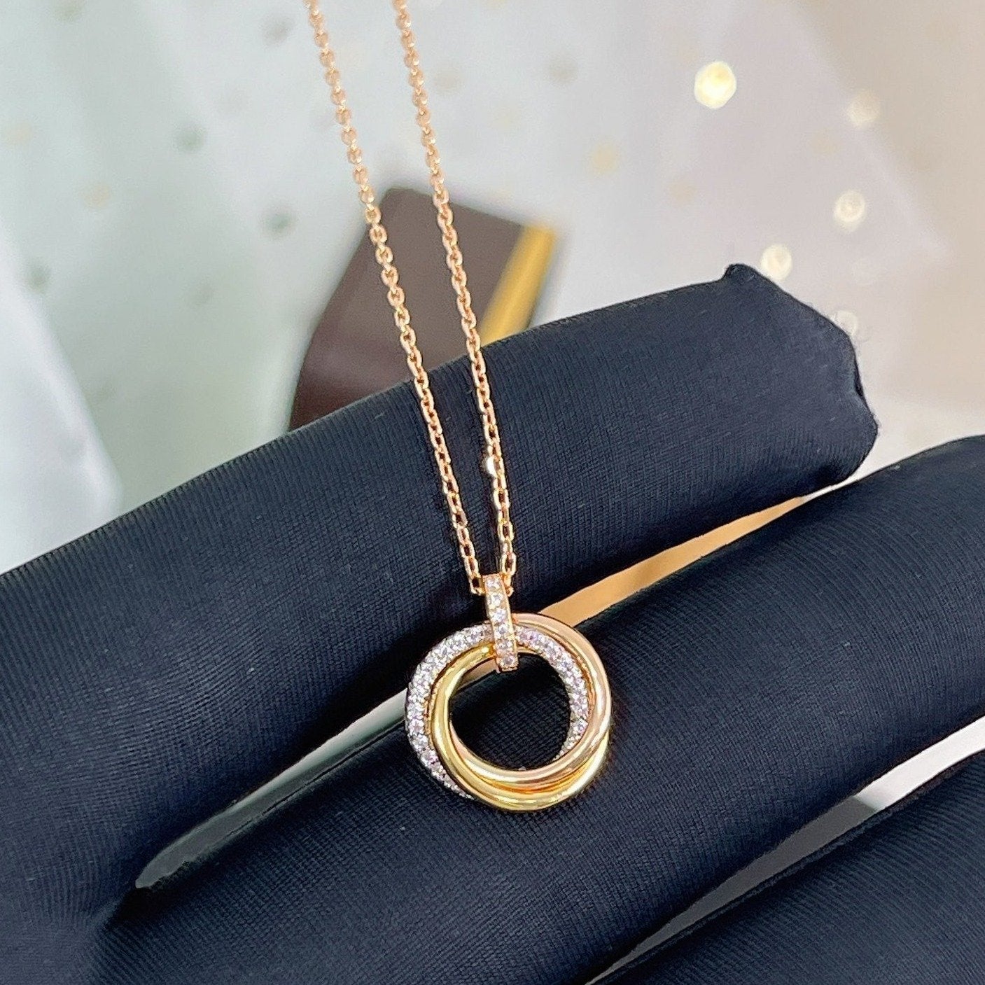 [Clover Jewelrys]TRINITY NECKLACE SILVER GOLD PINK GOLD DIAMONDS