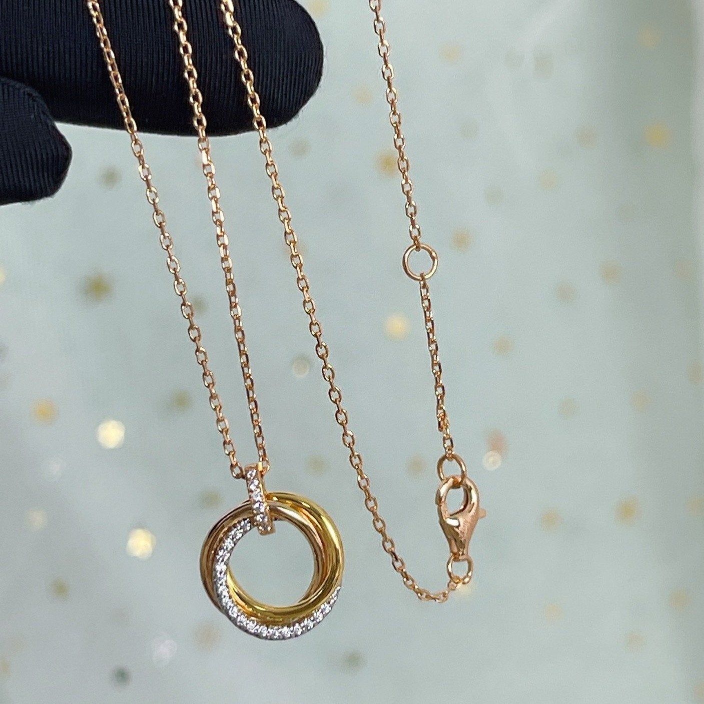 [Clover Jewelrys]TRINITY NECKLACE SILVER GOLD PINK GOLD DIAMONDS