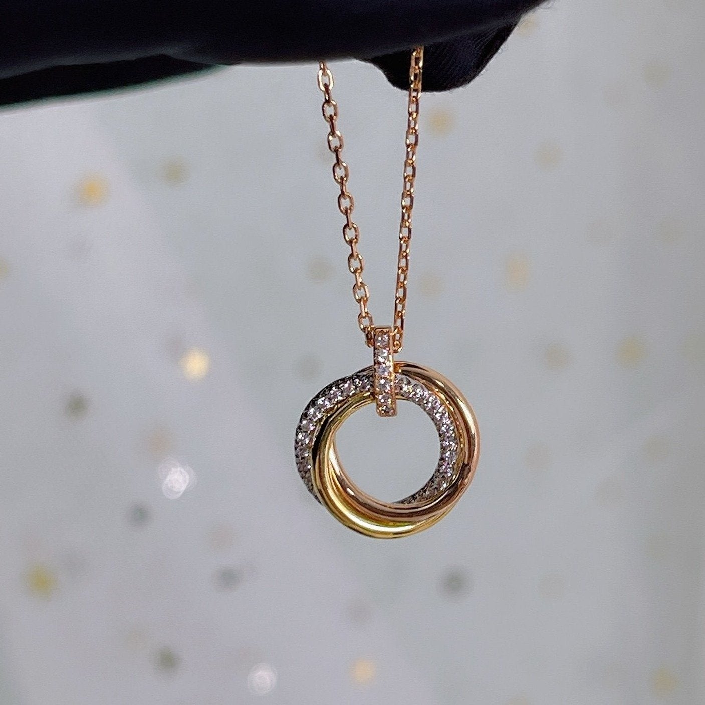 [Clover Jewelrys]TRINITY NECKLACE SILVER GOLD PINK GOLD DIAMONDS