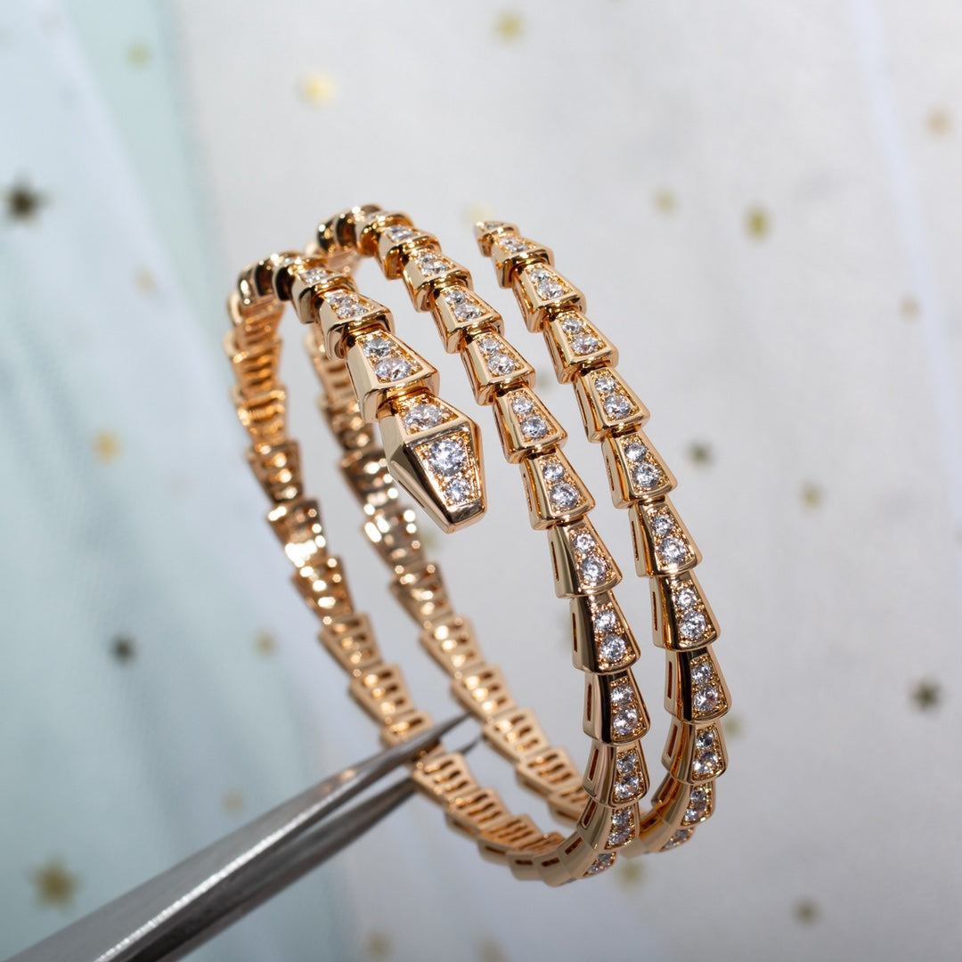 [Clover Jewelrys]SERPENTI BRACELET PINK GOLD DIAMOND DOUBLE ROW