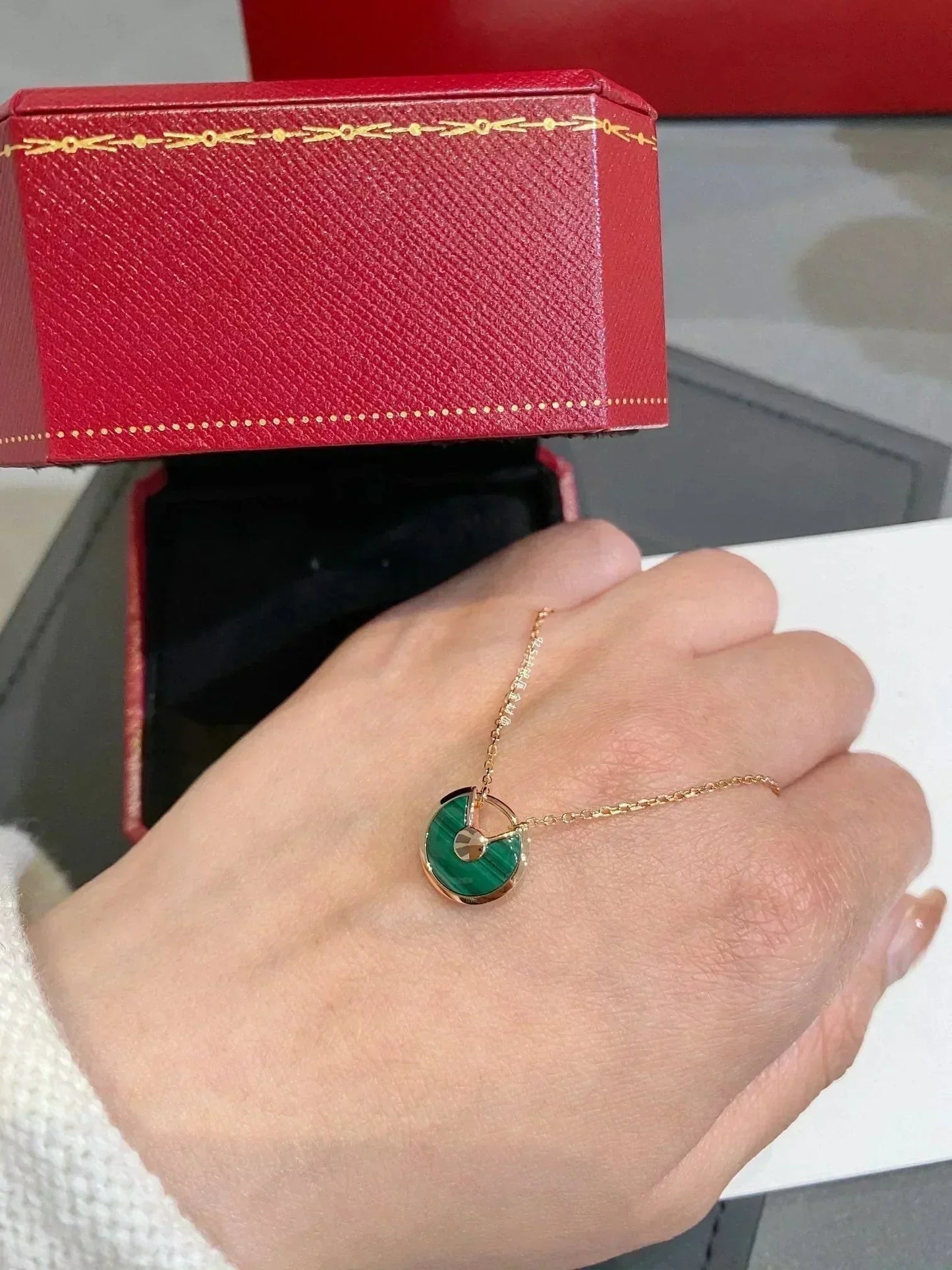 [Clover Jewelrys]AMULETTE ROSE GOLD MALACHITE NECKLACE