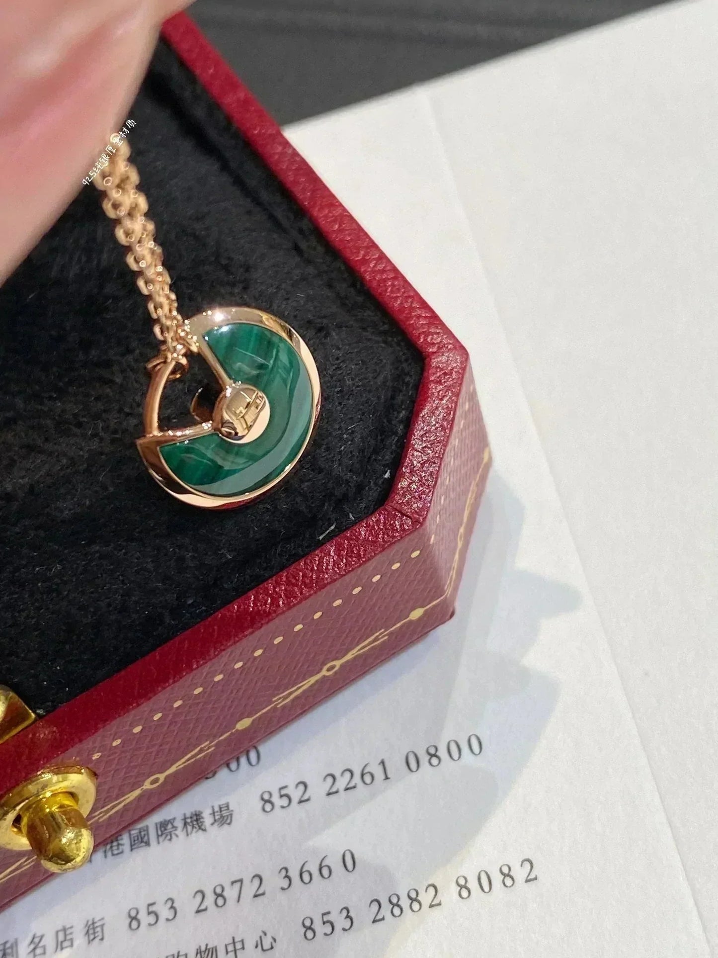 [Clover Jewelrys]AMULETTE ROSE GOLD MALACHITE NECKLACE