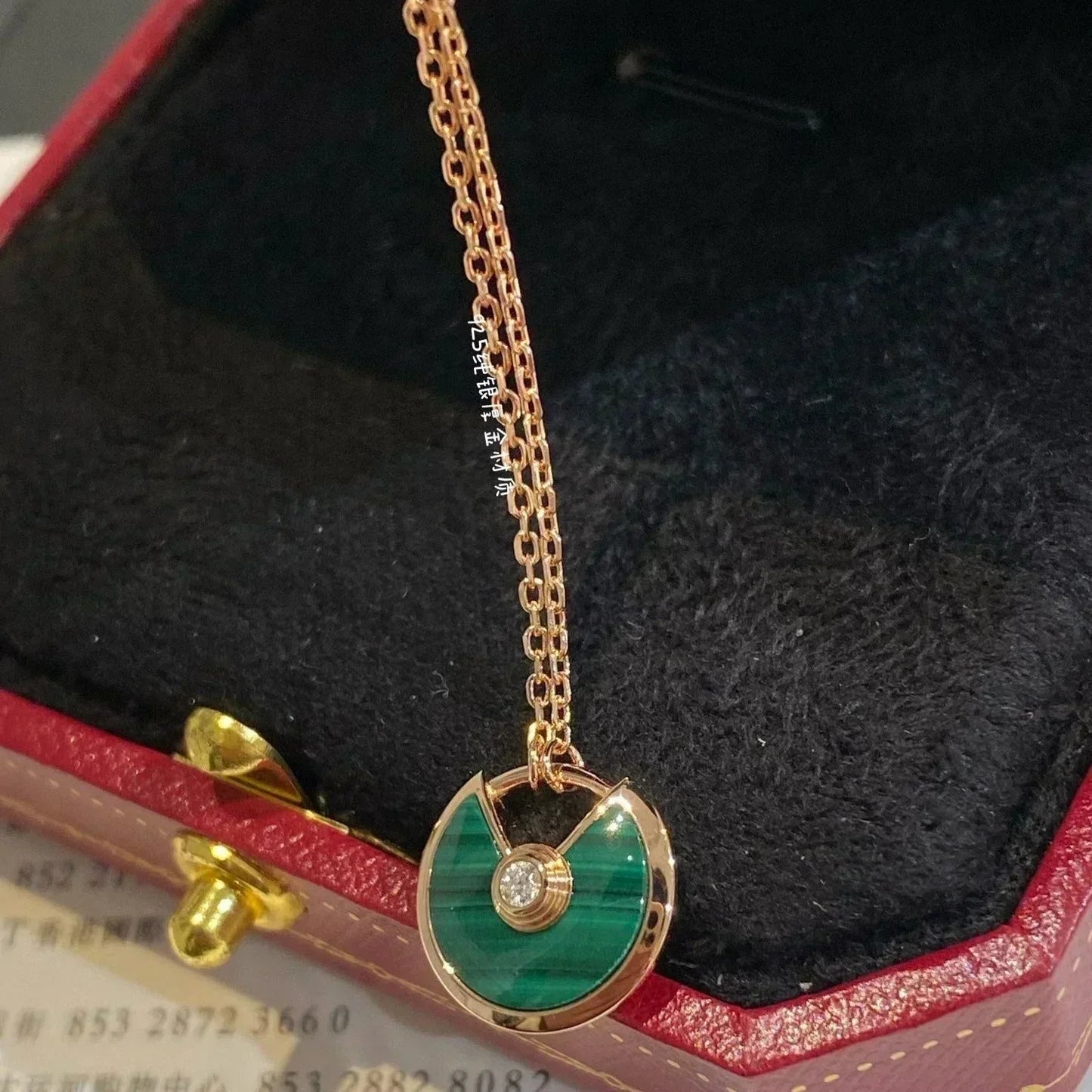 [Clover Jewelrys]AMULETTE ROSE GOLD MALACHITE NECKLACE