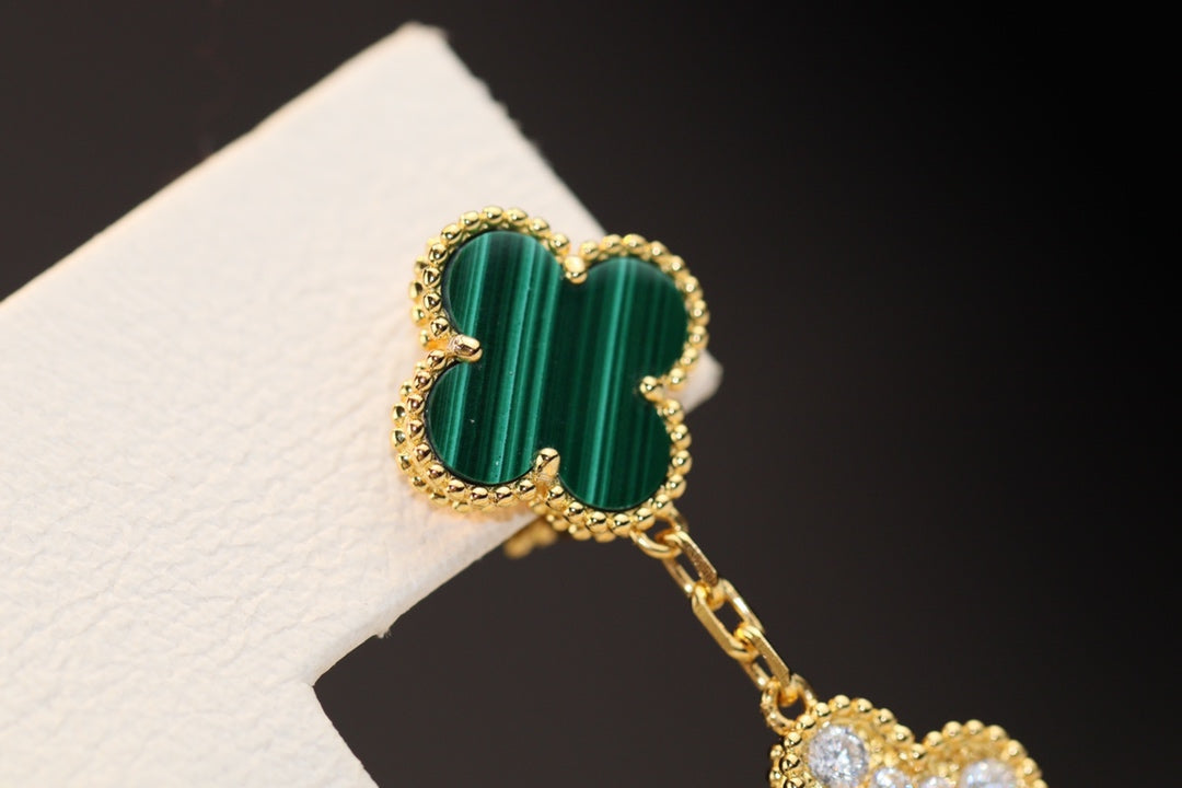 [Clover Jewelrys]CLOVER EARRINGS GOLD MALACHITE DIAMOND 3 MOTIF