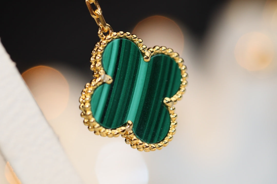 [Clover Jewelrys]CLOVER EARRINGS GOLD MALACHITE DIAMOND 3 MOTIF