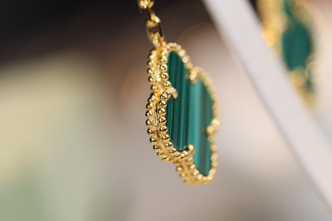 [Clover Jewelrys]CLOVER EARRINGS GOLD MALACHITE DIAMOND 3 MOTIF