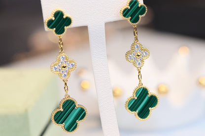 [Clover Jewelrys]CLOVER EARRINGS GOLD MALACHITE DIAMOND 3 MOTIF