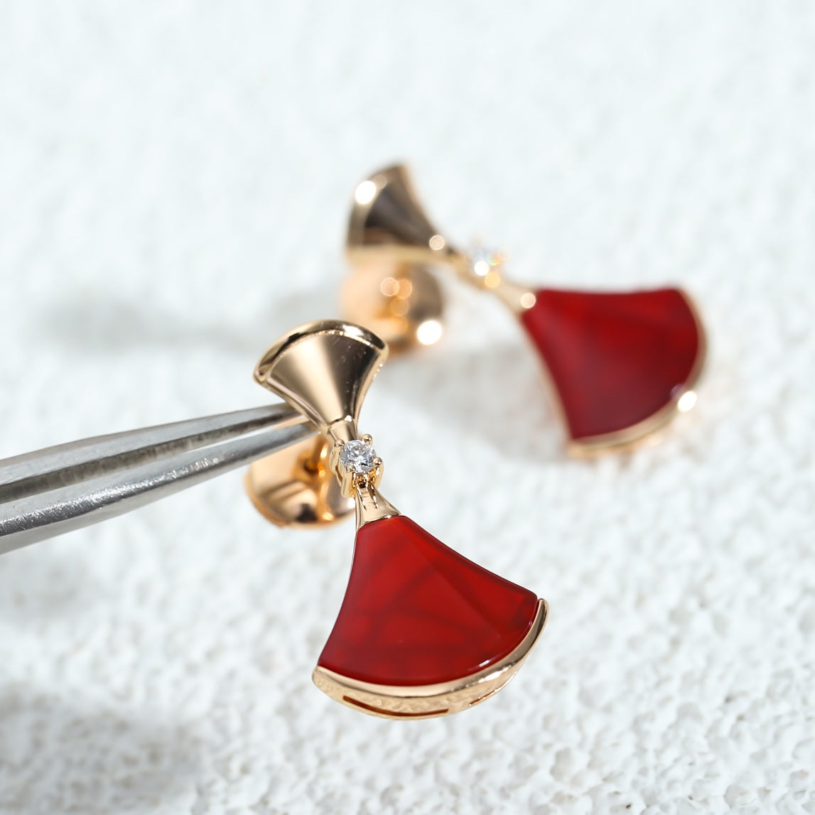 [Clover Jewelrys]DREAM Carnelian PINK GOLD EARRINGS