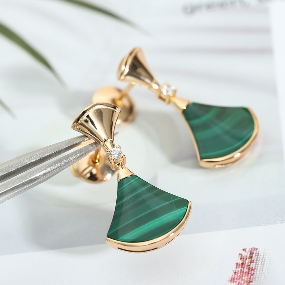 [Clover Jewelrys]DREAM MALACHITE PINK GOLD EARRINGS