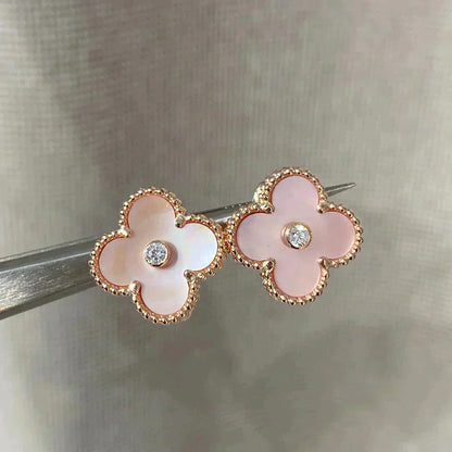 [Clover Jewelrys]CLOVER MEDIUM 1 MOTIFS  PINK MOP DIAMOND EARRINGS