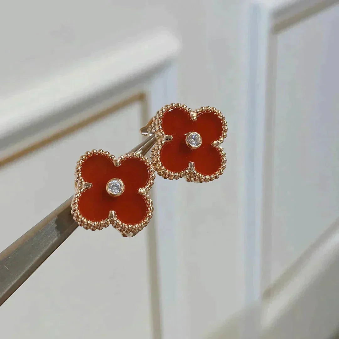 [Clover Jewelrys]CLOVER MEDIUM 1 MOTIFS CARNELIAN  DIAMOND earrings