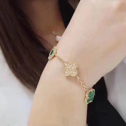 [Clover Jewelrys]CLOVER  5 MOTIF MALACHITE DIAMOND BRACELET