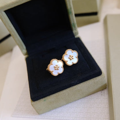 [Clover Jewelrys]LUCKY PINK GOLD WHITE MOP EARRINGS