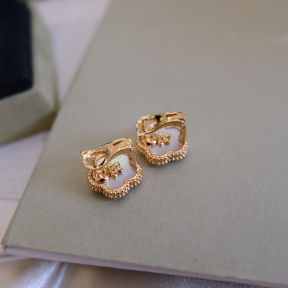 [Clover Jewelrys]LUCKY PINK GOLD WHITE MOP EARRINGS