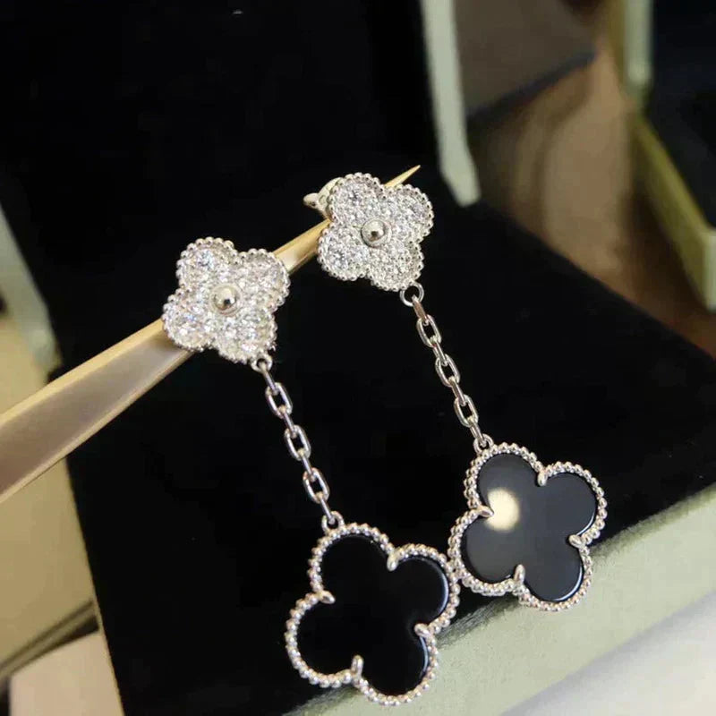 [Clover Jewelrys]CLOVER 2 MOTIFS  DIAMOND ONYX EARRINGS SILVER