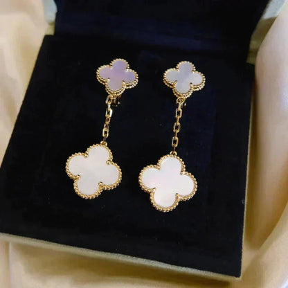 [Clover Jewelrys]CLOVER 2 MOTIF WHITE MOP EARRINGS