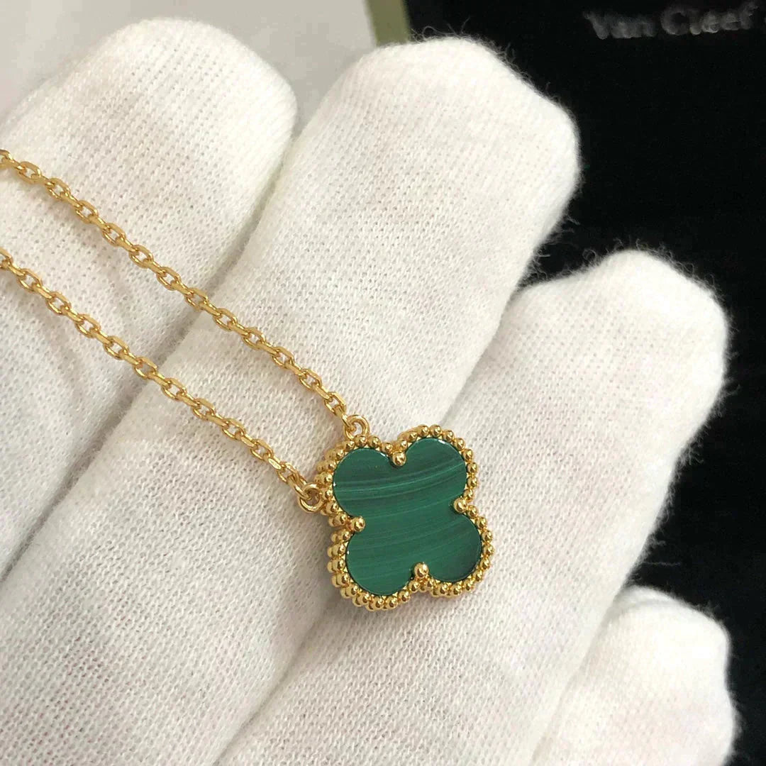 [Clover Jewelrys]CLOVER 15MM MALACHITE SINGLE FLOWER  NECKLACE