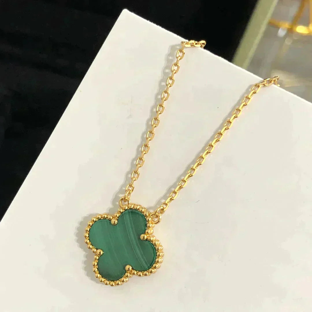 [Clover Jewelrys]CLOVER 15MM MALACHITE SINGLE FLOWER  NECKLACE