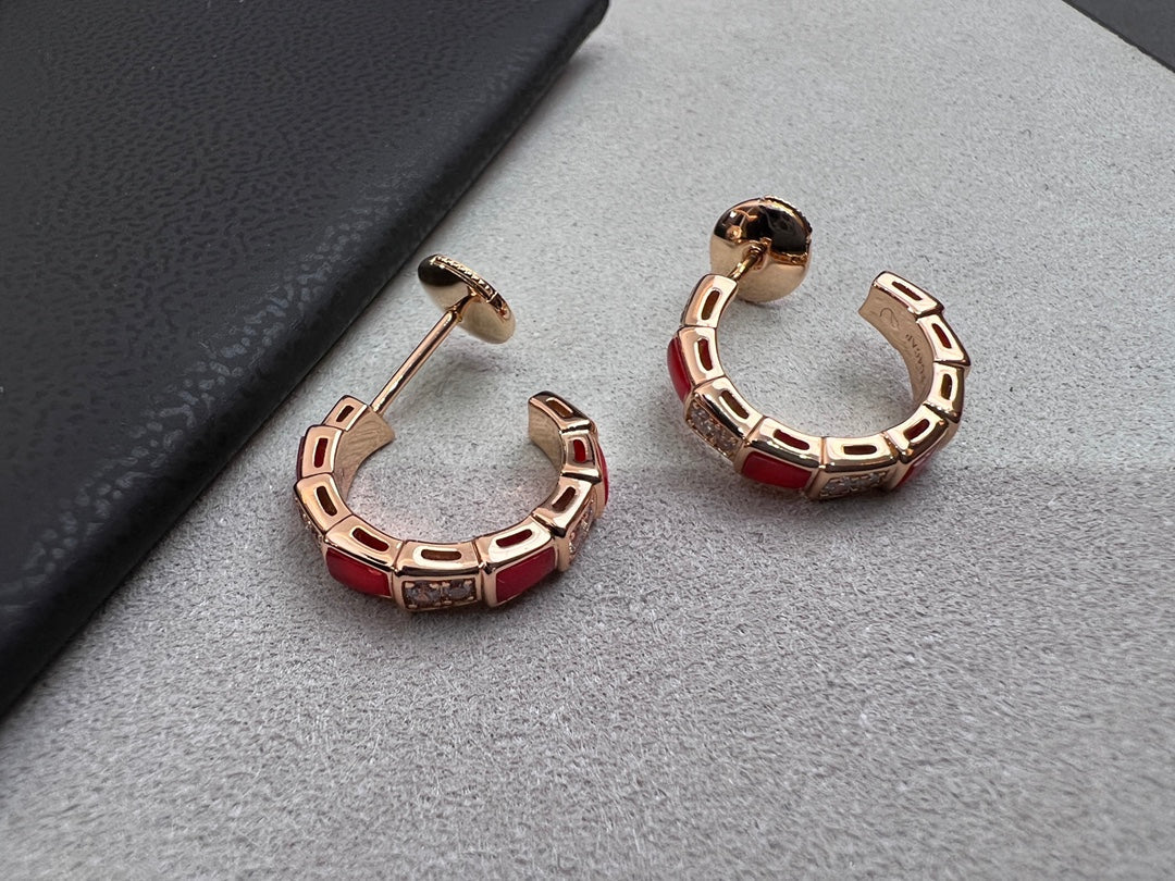 [Clover Jewelrys]SERPENTI CARNELIAN PINK GOLD EARRINGS