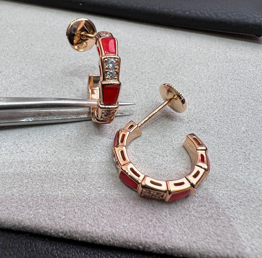 [Clover Jewelrys]SERPENTI CARNELIAN PINK GOLD EARRINGS