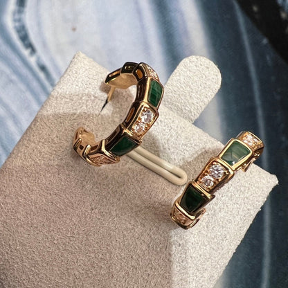 [Clover Jewelrys]SERPENTI MALACHITE PINK GOLD EARRINGS