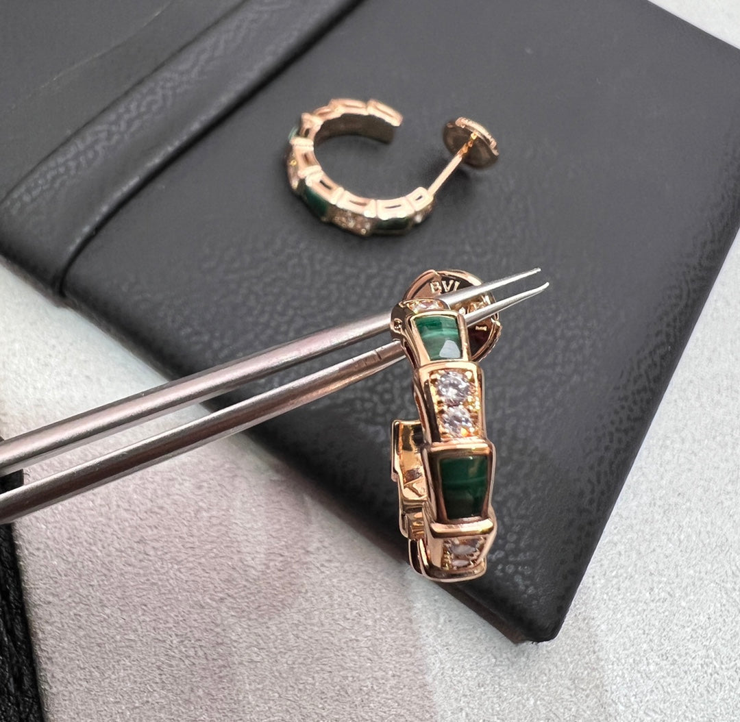 [Clover Jewelrys]SERPENTI MALACHITE PINK GOLD EARRINGS