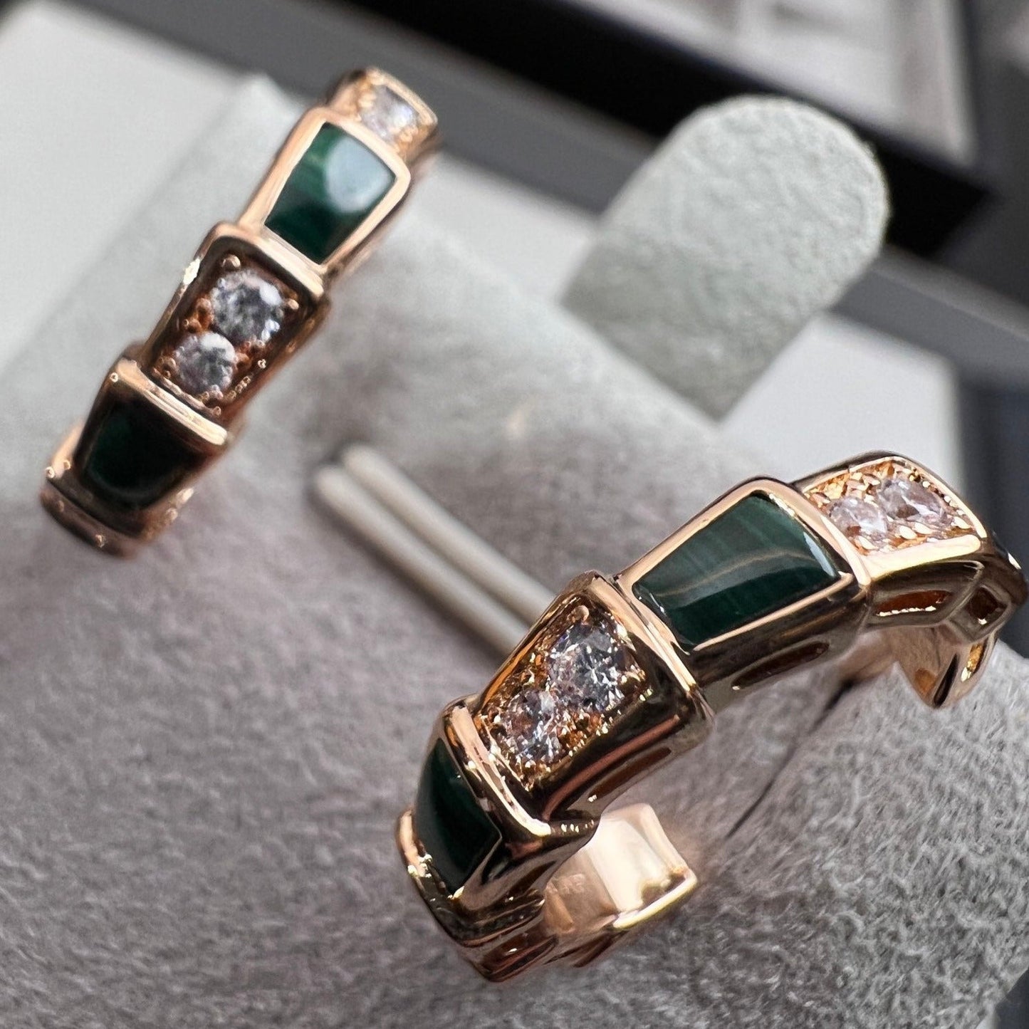 [Clover Jewelrys]SERPENTI MALACHITE PINK GOLD EARRINGS