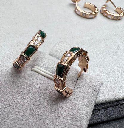 [Clover Jewelrys]SERPENTI MALACHITE PINK GOLD EARRINGS