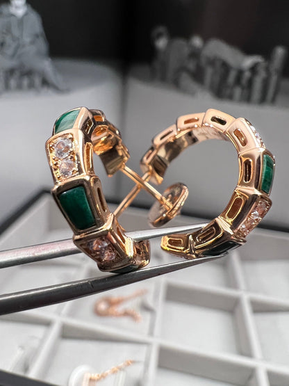 [Clover Jewelrys]SERPENTI MALACHITE PINK GOLD EARRINGS