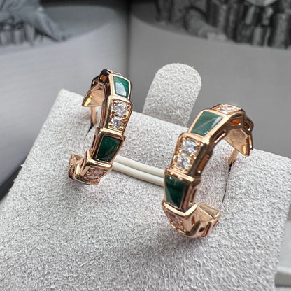 [Clover Jewelrys]SERPENTI MALACHITE PINK GOLD EARRINGS