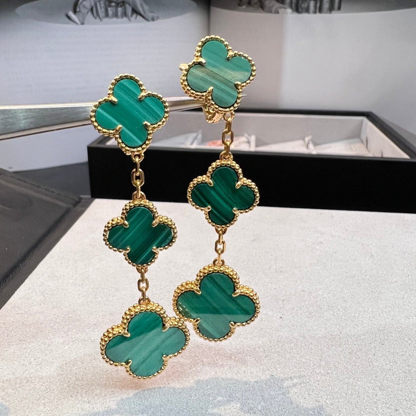 [Clover Jewelrys]CLOVER MALACHITE 3 MOTIFS GOLD