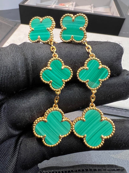 [Clover Jewelrys]CLOVER MALACHITE 3 MOTIFS GOLD