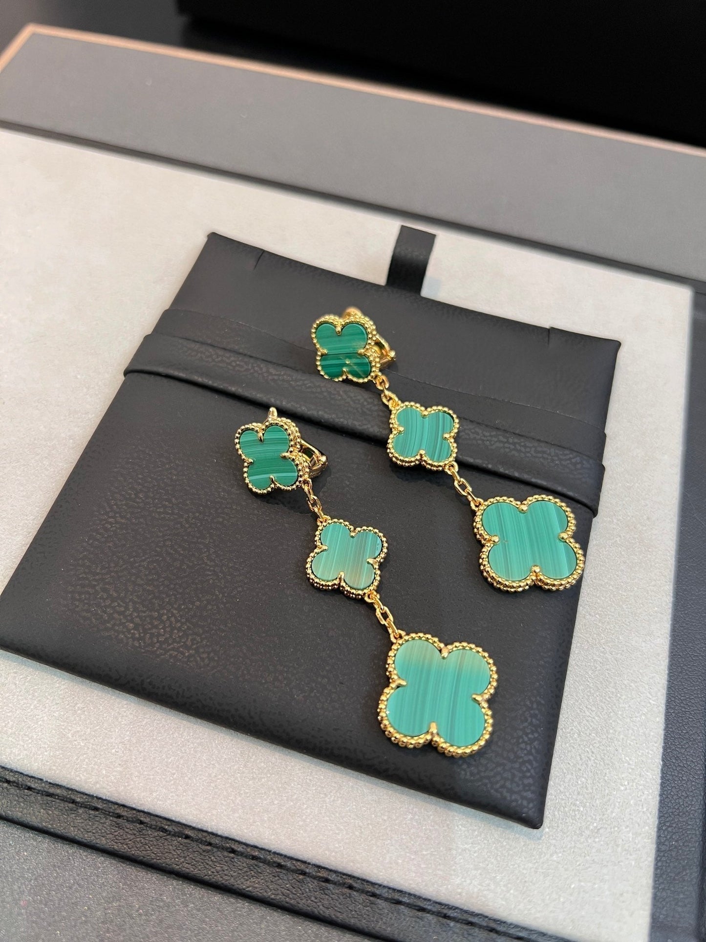 [Clover Jewelrys]CLOVER MALACHITE 3 MOTIFS GOLD