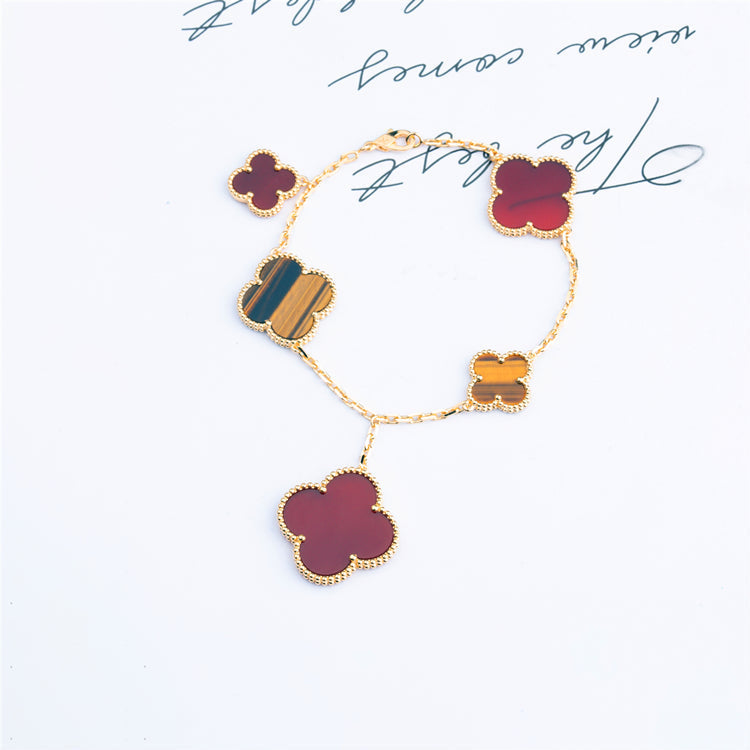 [Clover Jewelrys]CLOVER BRACELET 5 MOTIFS CARNELIAN TIGER EYE